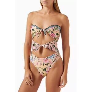 Agua Bendita Swimwear One Piece Floral Hawaiian Print Strapless Sz M